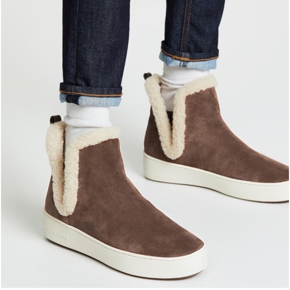 Michael Kors Ashlyn Suede‎ Shearling Lined Ankle Boots Women’s 10 Tan Winter - Picture 1 of 16